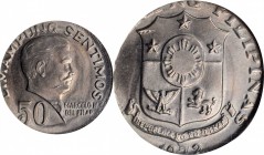 Mint Errors

Philippines. 1972 50 Sentimos--Struck on a U.S. Quarter Planchet--MS-64 (NGC).

5.6 grams.

Estimate: $ 200