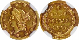 California Small Denomination Gold

1864 Round 50 Cents. BG-1016. Rarity-4. Liberty Head. MS-62 (NGC).

PCGS# 10845. NGC ID: 2BYS.

From the Nor...