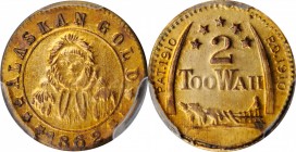 Western Gold Tokens

"1862" (ca. 1910) Alaska 2 TooWah Token. Original Strike by Nathan Joseph. Bruce-Tn5. 5-Star Reverse. MS-62 (PCGS).

Although...