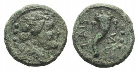 Northern Lucania, Paestum, c. 218-201 BC. Æ Triens (16mm, 4.15g, 11h). Female head r., wearing ivy-wreath. R/ Cornucopia; Q and monogram to r. Crawfor...