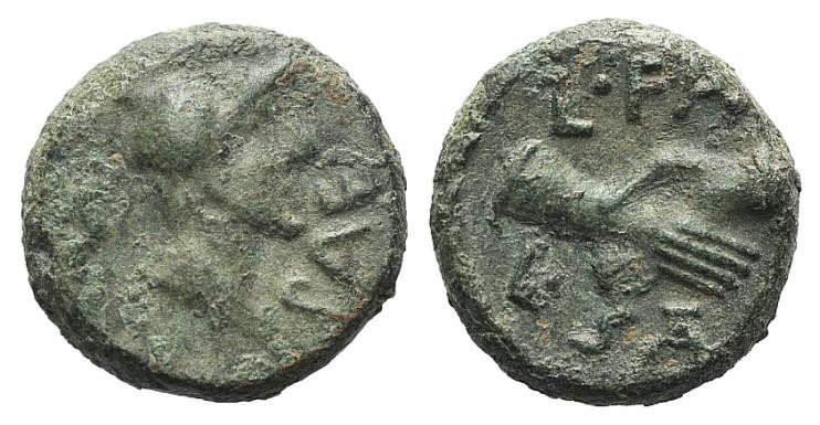 Northern Lucania, Paestum, c. 90-44 BC. Æ Semis (12mm, 3.31g, 4h). Helmeted and ...