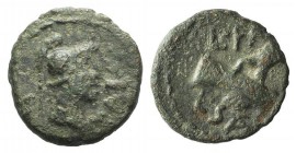 Northern Lucania, Paestum, c. 90-44 BC. Æ Semis (13mm, 2.47g, 10h). Helmeted and draped male bust r. R/ Clasped r. hands. Crawford 32; HNItaly 1250. G...