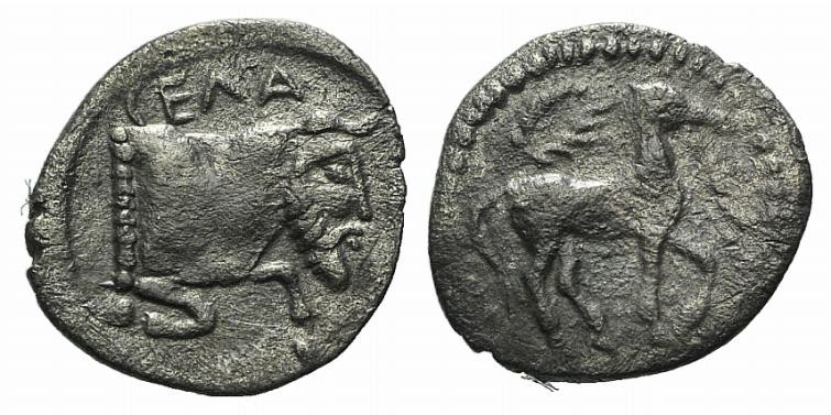 Sicily, Gela, c. 465-450 BC. AR Litra (11mm, 0.51g, 9h). Horse advancing r.; wre...