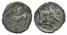 Sicily, Gela, c. 430-425 BC. AR Litra (11.5mm, 0.51g, 10h). Warrior on horseback l., holding shield R/ Forepart of man-headed bull r. Jenkins, Gela 40...