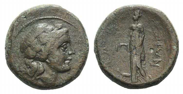 Sicily, Katane, c. late 3rd - early 2nd century BC. Æ (20mm, 6.57g, 3h). Laureat...
