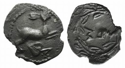 Sicily, Messana, c. 445-421 BC. AR Litra (11mm, 0.30g, 3h). Hare springing r.; ivy leaf below. R/ MEΣ within wreath. HGC 2, 814. Flan chipped, otherwi...