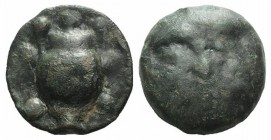 Sicily, Selinos, c. 450-440 BC. Æ Cast Quincunx (22mm, 11.20g, 6h). Facing head of Selinos. R/ Krater; five pellets aroudn. CNS I, 1; SNG ANS -; HGC 2...