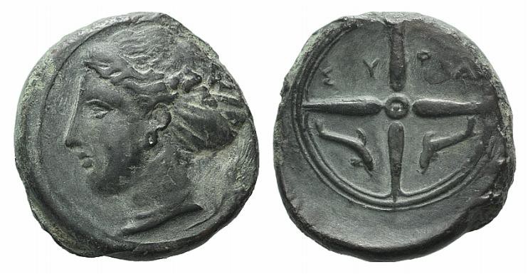 Sicily, Syracuse, c. 415-405 BC. Æ Hemilitron (15mm, 3.66g, 12h). Head of Arethu...