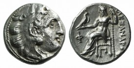 Kings of Macedon, Alexander III “the Great” (336-323 BC). AR Drachm (15.5mm, 4.29g, 12h). Kolophon, c. 310-301. Head of Herakles r., wearing lion skin...