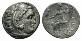 Kings of Macedon, Alexander III ‘the Great’ (336-323 BC). AR Drachm (17mm, 4.00g, 12h). Kolophon, c. 310-1 BC. Head of Herakles r. wearing lion's skin...