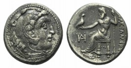 Kings of Macedon, Alexander III ‘the Great’ (336-323 BC). AR Drachm (17mm, 4.00g, 12h). Miletos, c. 325-3 BC. Head of Herakles r. wearing lion's skin....