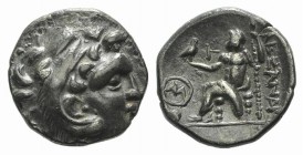 Kings of Macedon, Alexander III ‘the Great’ (336-323 BC). AR Drachm (16mm, 3.88g, 11h). Chios (?). Head of Herakles r., wearing lion's skin headdress....