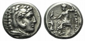 Kings of Macedon, Alexander III ‘the Great’ (336-323 BC). AR Drachm (14mm, 4.24g, 12h). Sardes, 334-3. Head of Herakles r., wearing lion skin. R/ Zeus...