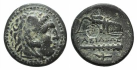 Kings of Macedon, Alexander III ‘the Great’ (336-323 BC). Æ (19mm, 5.53g, 9h). Uncertain mint in Western Asia Minor. Head of Herakles r., wearing lion...