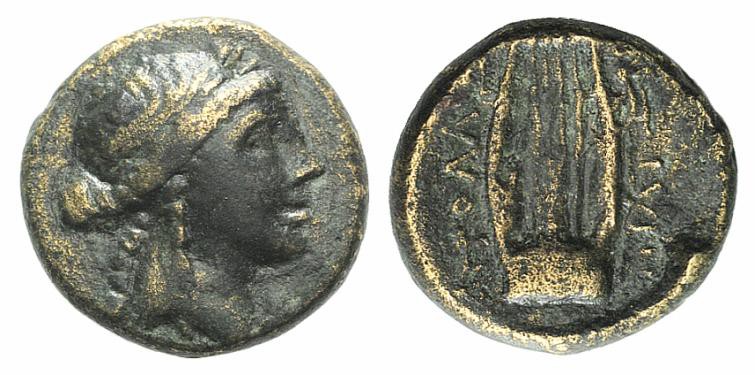 Illyria, Apollonia, 2nd-1st century BC. Æ (13mm, 3.26g, 12h). Laureate head of A...