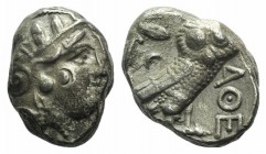 Attica, Athens, c. 327-294 BC. AR Tetradrachm (24mm, 17.06g, 9h). Head of Athena r., wearing crested Attic helmet. R/ Owl standing r.; olive sprig and...