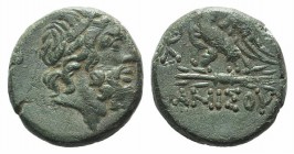 Pontos, Amisos, time of Mithradates VI, c. 85-65 BC. Æ (19mm, 7.40g, 12h). Laureate head of Zeus r. R/ Eagle standing l., head r., on thunderbolt; mon...