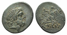 Pontos, Amisos, time of Mithradates VI, c. 85-65 BC. Æ (24mm, 6.20g, 12h). Laureate head of Zeus r. R/ Eagle standing l., head r., on thunderbolt; mon...
