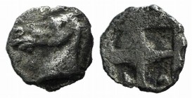 Asia Minor, Uncertain, 5th century BC. AR Tetartemorion (5mm, 0.21 g). Horse’s head l. R/ Quadripartite incuse square. Cf. Tzamalis 92 (Thraco-Macedon...