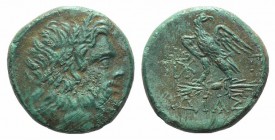 Bithynia, Dia, c. 85-65 BC. Æ (21mm, 7.51g, 12h). Laureate head of Zeus r. R/ Eagle standing l., head r., on thunderbolt; monograms flanking. HGC 7, 4...