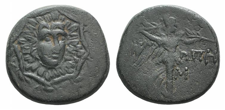Paphlagonia, Sinope, c. 85-65 BC. Æ (21mm, 7.18g, 12h). Aegis. R/ Nike advancing...