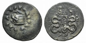Mysia, Pergamon, c. 166-67 BC. AR Cistophoric Tetradrachm (26mm, 12.56g, 12h), c. 104-98 BC. Cista mystica within ivy wreath. R/ Two serpents entwined...