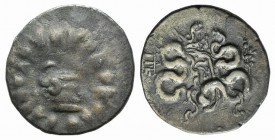Mysia, Pergamon, c. 166-67 BC. AR Cistophoric Tetradrachm (26mm, 12.54g, 1h), c. 104-98 BC. Cista mystica within ivy wreath. R/ Two serpents entwined ...