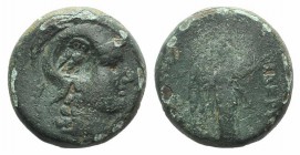 Mysia, Pergamon, c. 133-27 BC. Æ (18mm, 6.83g, 12h). Helmeted head of Athena r.; c/m: owl standing r., head facing, within circular incuse. R/ Nike st...