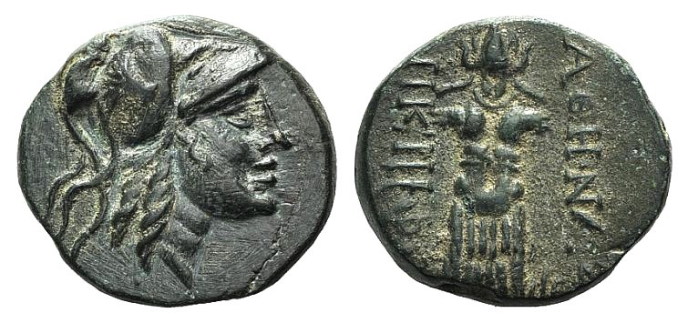 Mysia, Pergamon, c. 133-27 BC. Æ (18mm, 6.20g, 12h). Helmeted head of Athena r. ...