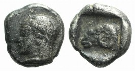 Troas, Kebren, c. 5th century BC. AR Diobol (8mm, 1.26g, 9h). Female head l. R/ Ram’s head l. within incuse square. SNG von Aulock 1546. Near VF