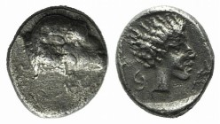 Troas, Kebren, c. 387-310 BC. AR Obol (7mm, 0.53g, 12h). Ram’s head r. R/ Youthful male head r. SNG von Aulock 7621; Klein 313. VF