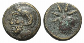 Troas, Thymbria, 4th century BC. Æ (17mm, 5.59g). Laureate head of Zeus Ammon l. R/ Star of eight rays. SNG München 336; SNG Copenhagen –; SNG von Aul...