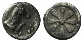 Aeolis, Kyme, 6th century BC. AR Hemiobol (6mm, 0.36g). Forepart of horse r. R/ Floral pattern. SNG Copenhagen 34; SNG Kayhan 91; SNG von Aulock 7692;...