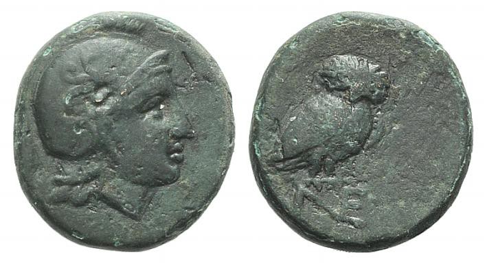 Aeolis, Neonteichos, c. 2nd century BC. Æ (15mm, 3.83g, 6h). Head of Athena r., ...
