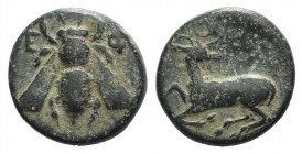 Ionia, Ephesos, c. 390-320/00 BC. Æ (12mm, 1.94g, 12h). Bee. R/ Stag kneeling l. Cf. SNG Copenhagen 247-253. Green patina, near VF
