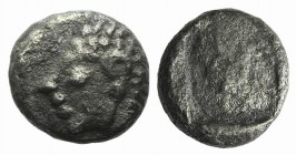 Ionia, Kolophon, late 6th century BC. AR Tetartemorion (5mm, 0.29g). Archaic head l. R/ Incuse square punch. SNG Kayhan 343-7; SNG von Aulock 1810. Go...