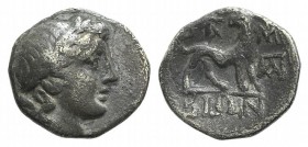 Ionia, Miletos, c. 190/80-120 BC. AR Hemidrachm (14mm, 2.31g, 12h). Bion, magistrate. Laureate head of Apollo r. R/ Lion standing r., head l.; star ab...