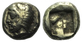 Ionia, Phokaia, c. 478-387 BC. EL Hekte – Sixth Stater (9mm, 2.51g). Bearded head of Herakles l., wearing lion skin; small dolphin l. at base of neck....