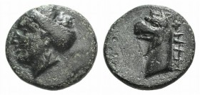 Ionia, Phokaia, c. 300 BC. Æ (12mm, 1.86g, 6h). Female head l. R/ Griffin head l. SNG Copenhagen 1031; SNG von Aulock 2135. Green patina, near VF
