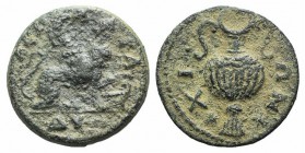 Islands of Ionia, Chios. Civic Issue, c. 2nd century AD. Æ 2 Assaria (22mm, 6.6g, 6h). Sphinx seated r., with r. forepaw on amphora. R/ Kantharos betw...