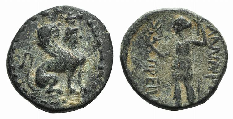 Pamphylia, Perge, c. 260-230 BC. Æ (13mm, 1.82g, 12h). Sphinx seated r., wearing...