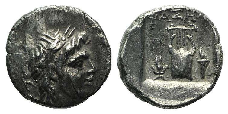Lycian League, Phaselis, c. 167-100 BC. AR Drachm (14mm, 2.31g, 12h). Laureate h...