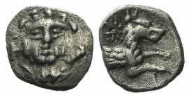 Lycaonia, Laranda, c. 324/3 BC. AR Obol (10mm, 0.69g, 3h). Facing head of Herakles. R/ Forepart of wolf r.; star above. Göktürk 68. Good VF