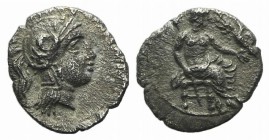 Cilicia, Uncertain, 4th century BC. AR Obol (9mm, 0.71g, 12h). Helmeted head of Athena r. R/ Baaltars seated r., holding eagle; thymaterion to l. SNG ...