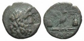 Galatia, Tavio, c. 1st century BC. Æ (24mm,10.78g, 12h). Laureate of Zeus r.; c/m: serpent entwined staff within rectangular punch. R Eagle standing r...