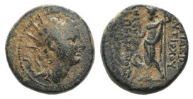Seleukid kings, Antiochos IV (175-164). Æ (17mm, 7.79g, 1h). Antioch on the Orontes, c. 173/2-169 BC. Radiate and diademed head r. R/ Zeus standing l....