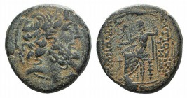 Seleukis and Pieria, Antioch, c. 38-35 BC. Æ Tetrachalkon (23mm, 11.75g, 1h), uncertain year. Laureate head of Zeus r. R/ Zeus Nikephoros seated l. RP...
