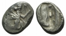 Achaemenid Kings of Persia, c. 480-420 BC. AR Siglos (15mm, 5.50g). Persian king or hero r., in kneeling-running stance, holding bow and dagger, quive...