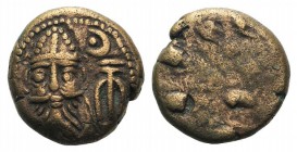 Kings of Elymais, Orodes II (c. AD 100-150). Æ Drachm (13mm, 4.06g). Facing bust wearing tiara; anchor to r. R/ Dashes. Van’t Haaff Type 13.3. Good VF...