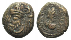 Kings of Elymais, Orodes III (c. 2nd century AD). Æ Drachm (12mm, 3.20g, 12h). Bust l. wearing tiara. R/ Radiate bust of Artemis r., wearing calathus....